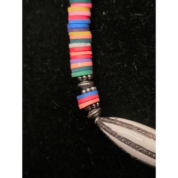 Multi Color Puka Shell Necklace w/Pave Diamond, Sterling Silver & White Enamel - Picture 9 of 10